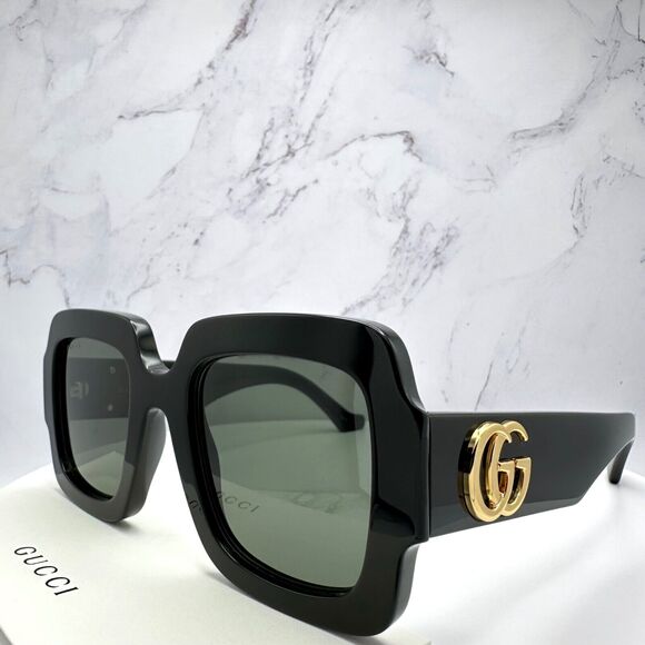 New Gucci Sunglasses Black Oversized Gold 3D Metal GG main image 4